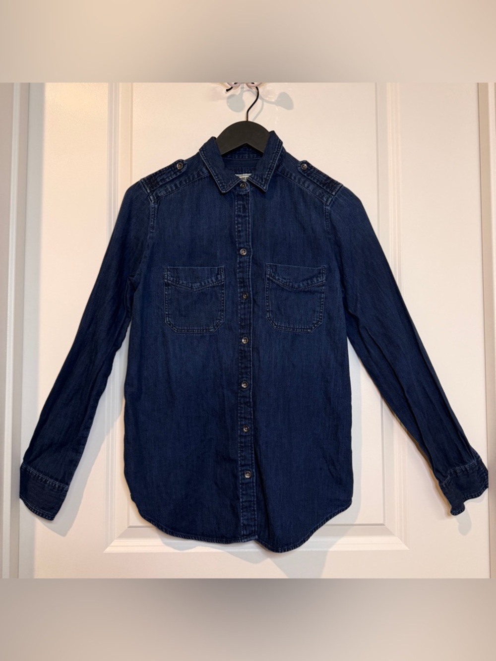 Express Women's Dark Indigo Button-Down Denim Shirt
